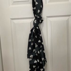 Black scarf with mini white hearts